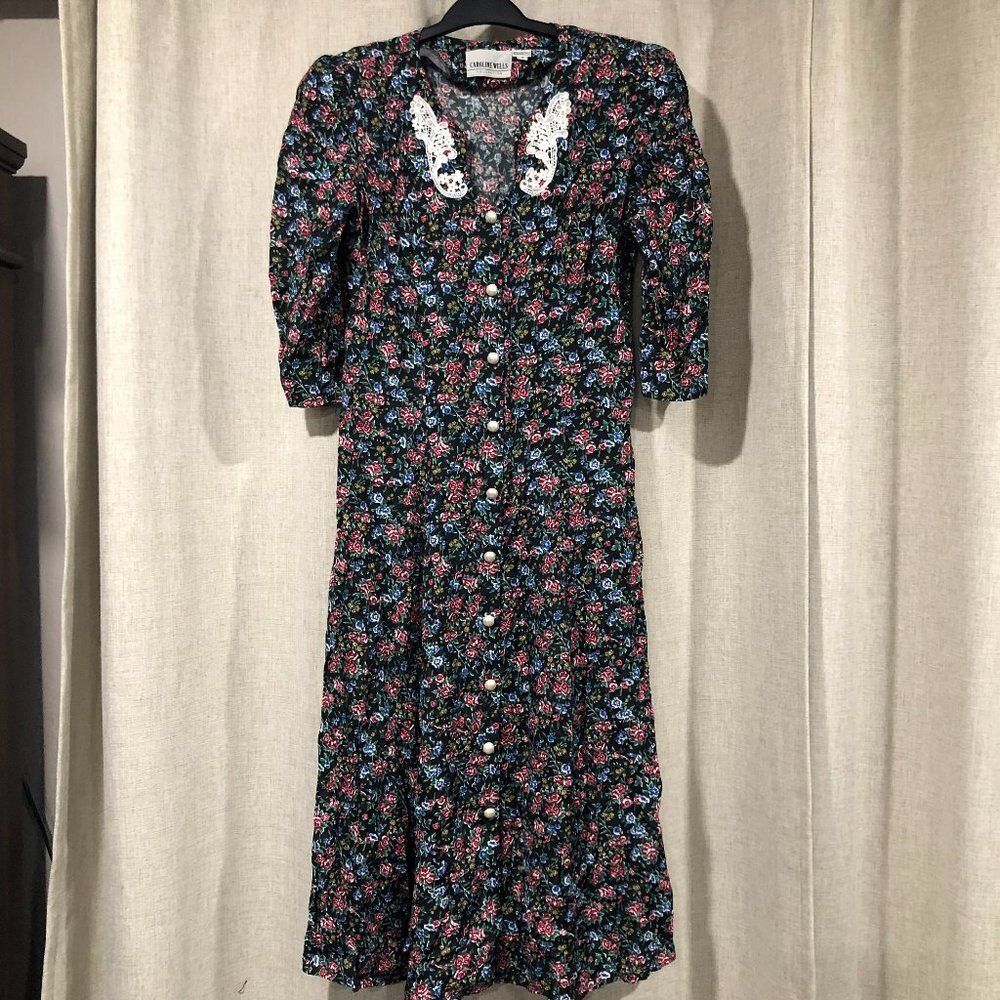 Caroline Wells vintage floral dress cottagecore / romantic button front